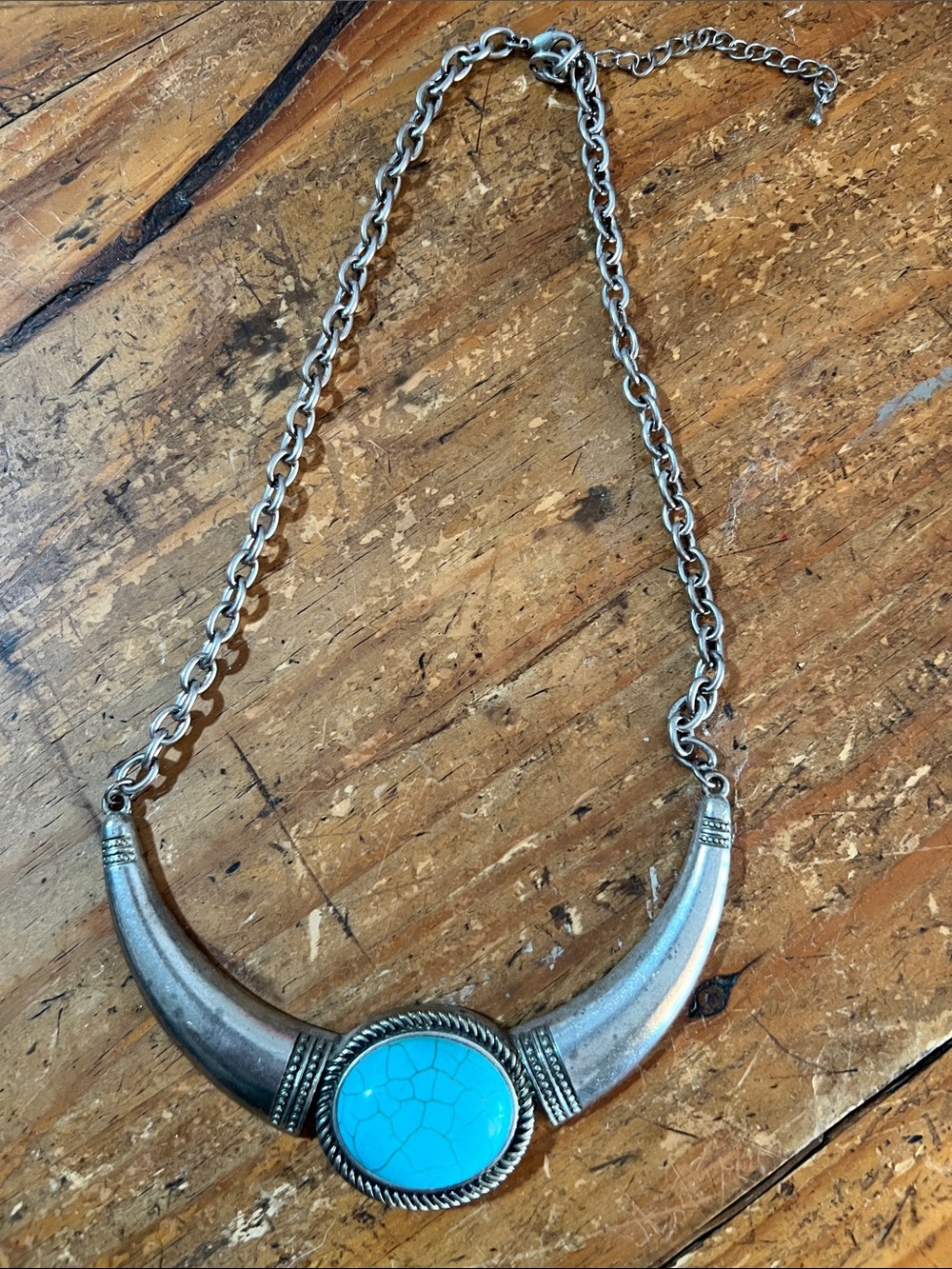 Silver-Tone Necklace with faux Turquoise Stone Pendant - Women Jewelry